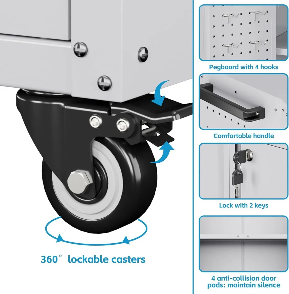 Metal Tool Cabinet with Wheels Pegboard 87x66x35cm - Image 4