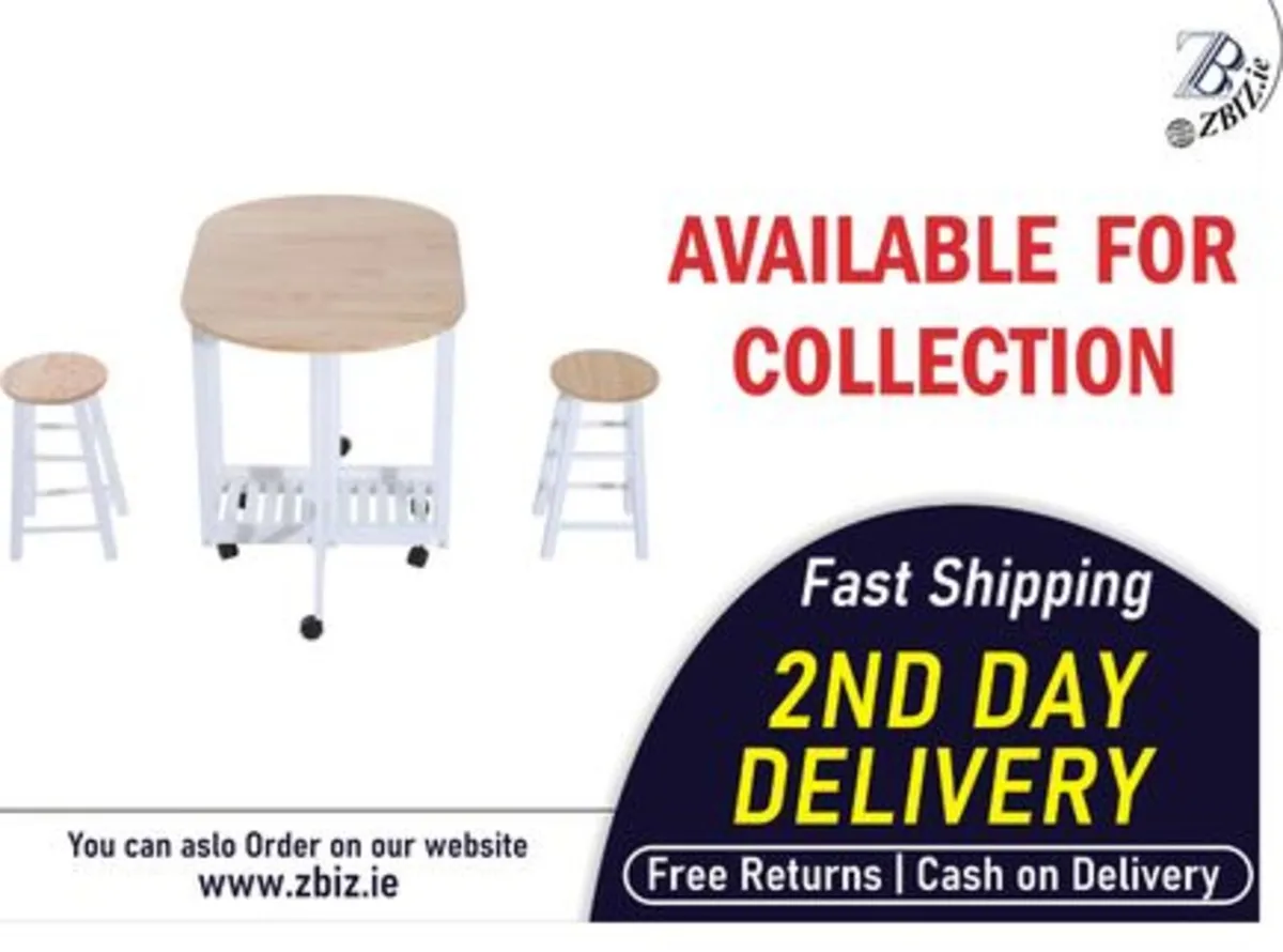 3-Piece Wood Dining Table Set with Stools - Image 1