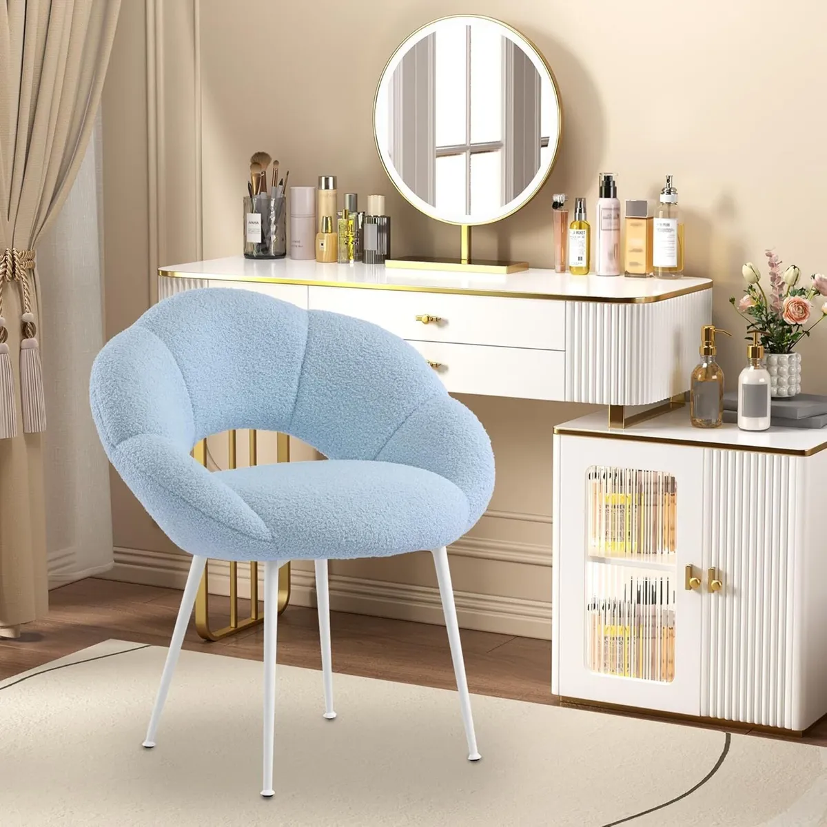 Dressing Table Chair Teddy Fabric Recliner Flower - Image 2