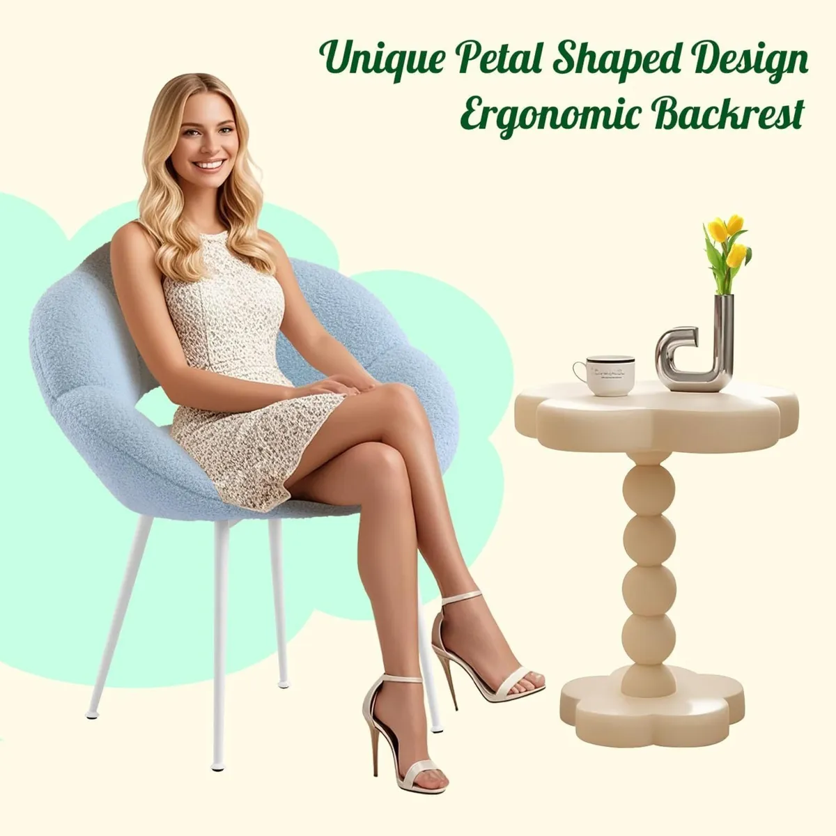 Dressing Table Chair Teddy Fabric Recliner Flower - Image 4