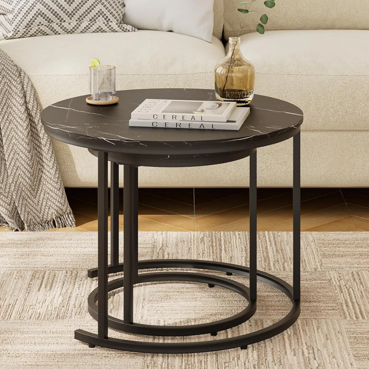 Round Coffee Tables Removable Set of 2 End Table - Image 3