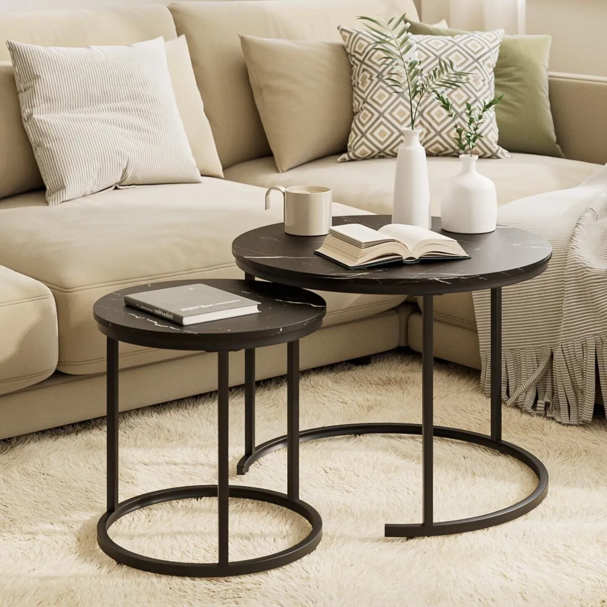 Round Coffee Tables Removable Set of 2 End Table - Image 1