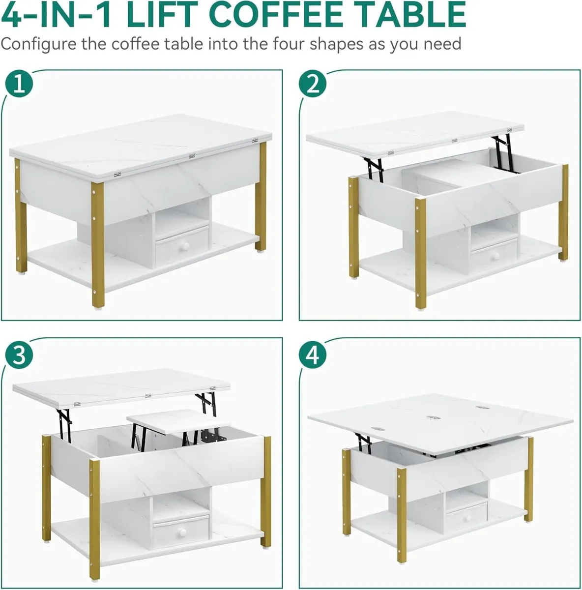 Lift Top Coffee Table with Drawers 4 in 1 - Image 3