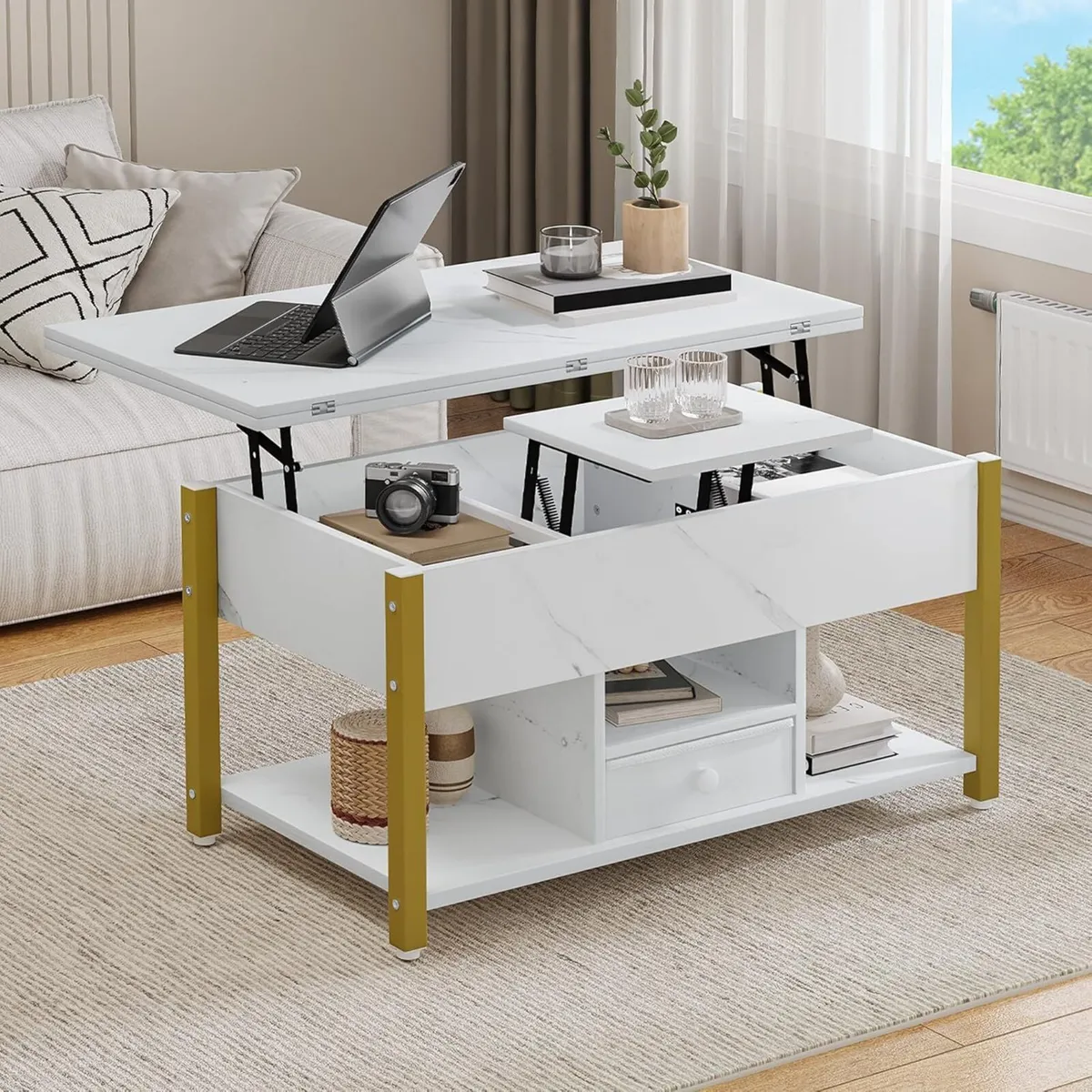 Lift Top Coffee Table with Drawers 4 in 1 - Image 1