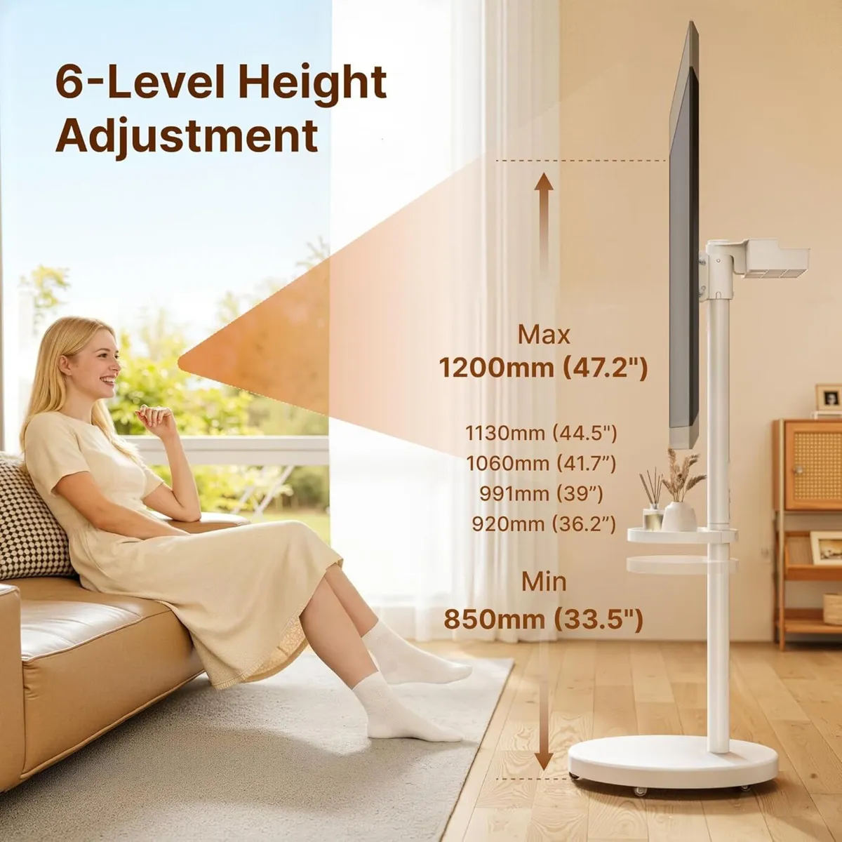 Rolling TV Stand with Wheels for 32–65 Inch TVs - Image 3