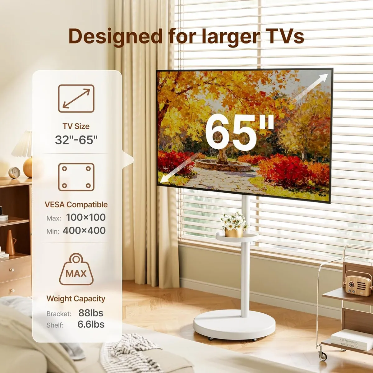 Rolling TV Stand with Wheels for 32–65 Inch TVs - Image 4