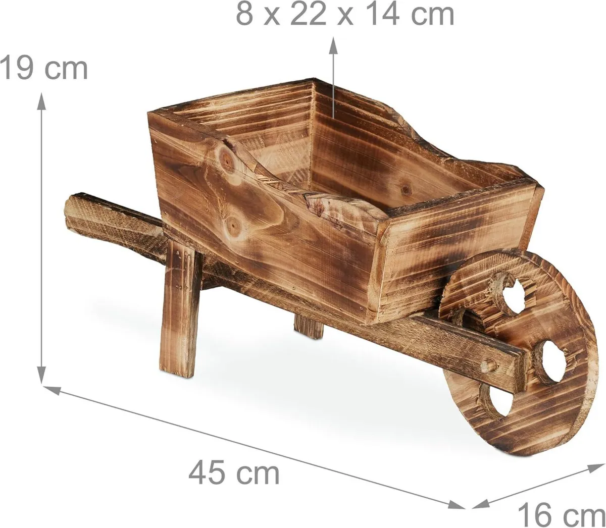 Wheelbarrow Planter Set of 2 Burnt Wood Garden - Image 3