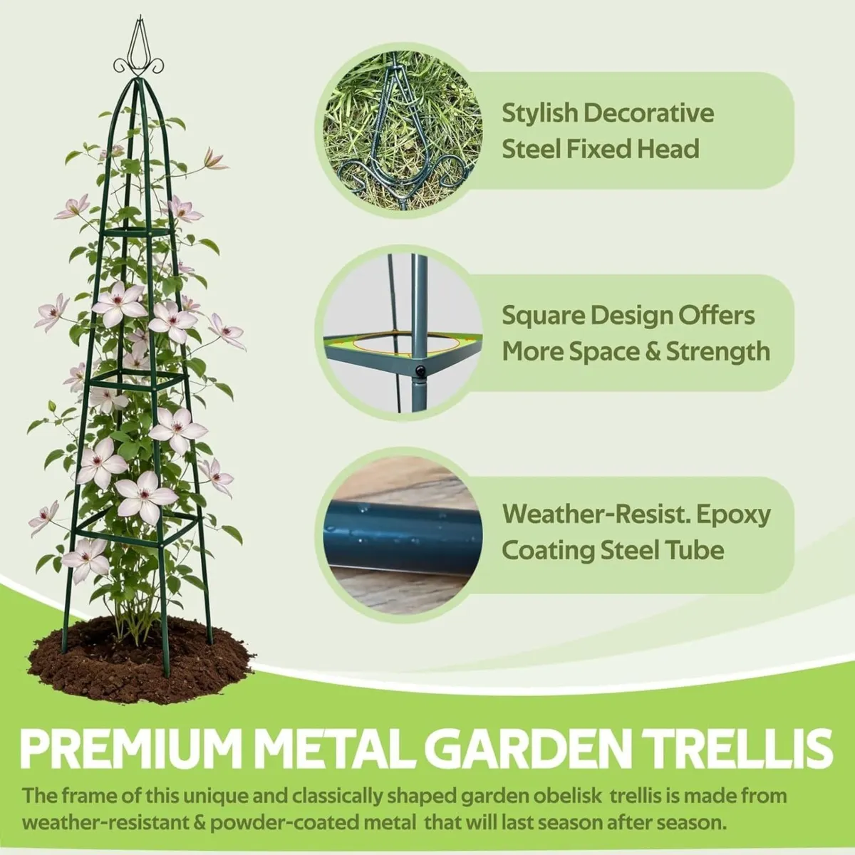 100% Metal Obelisk Trellis for Climbing Plants - Image 3