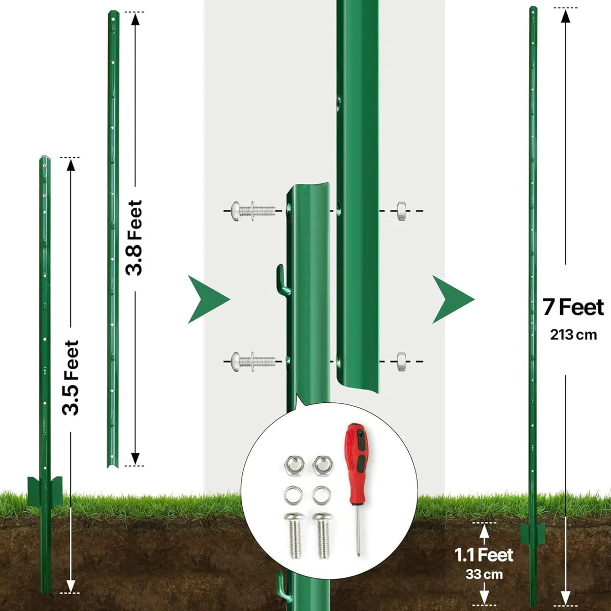 Fence Posts 7 ft / 213 cm Pack of 10 - for 5 Wire - Image 3