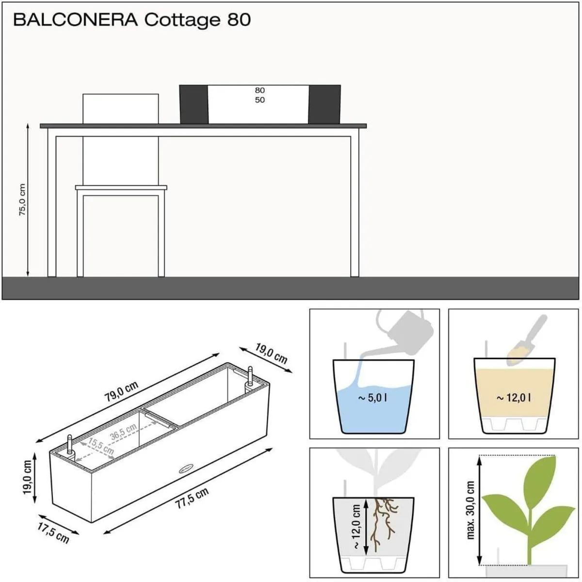 Self Watering Pot BALCONERA Cottage 80 Granite - Image 3