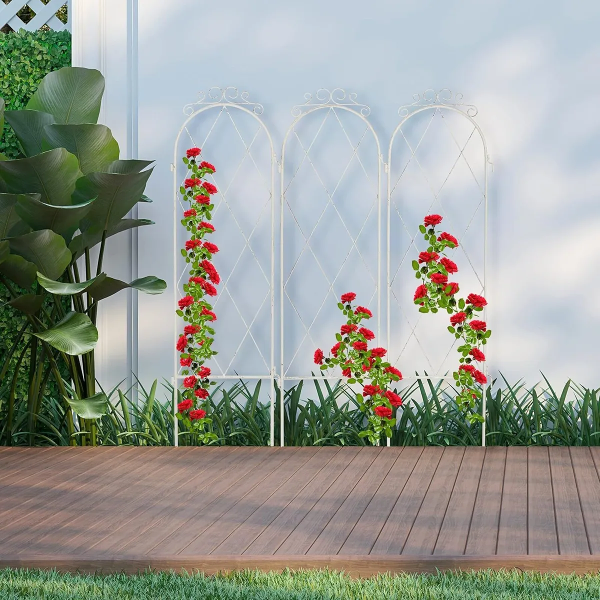 3-panel trellis vintage garden screen metal - Image 2