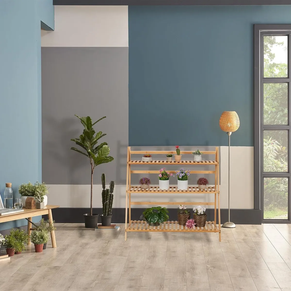 Bamboo Flower Rack Indoors Plant Stand with 3 - Image 2