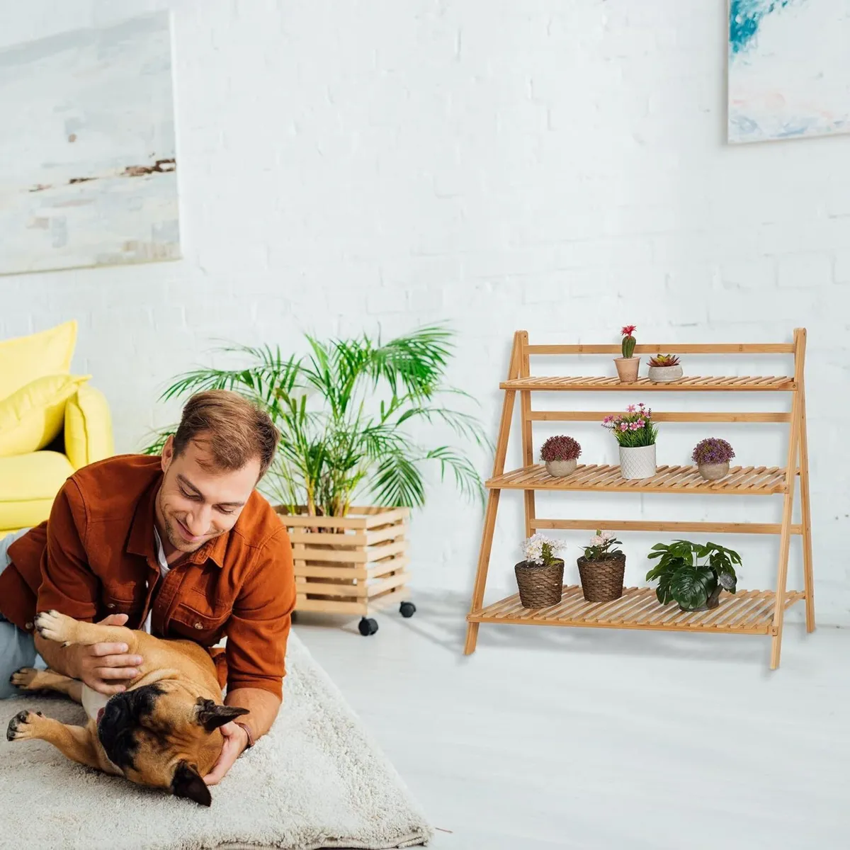 Bamboo Flower Rack Indoors Plant Stand with 3 - Image 4