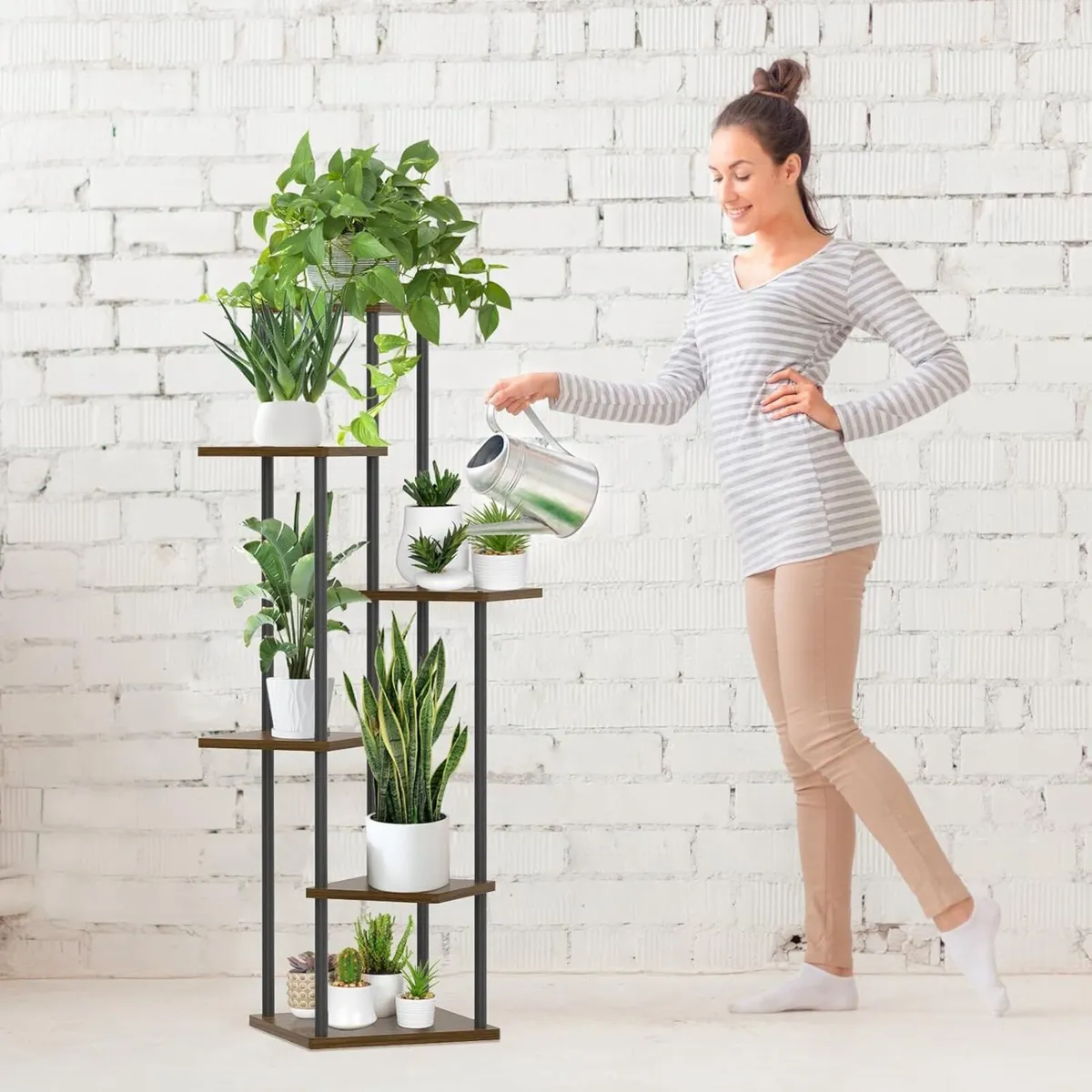 6 Tier Plant Stands Indoor Metal Wood Tiered - Image 2