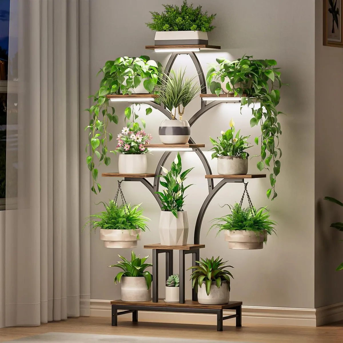Plant Stand Indoor with 4 Grow Lights - 63 Tall - Image 1