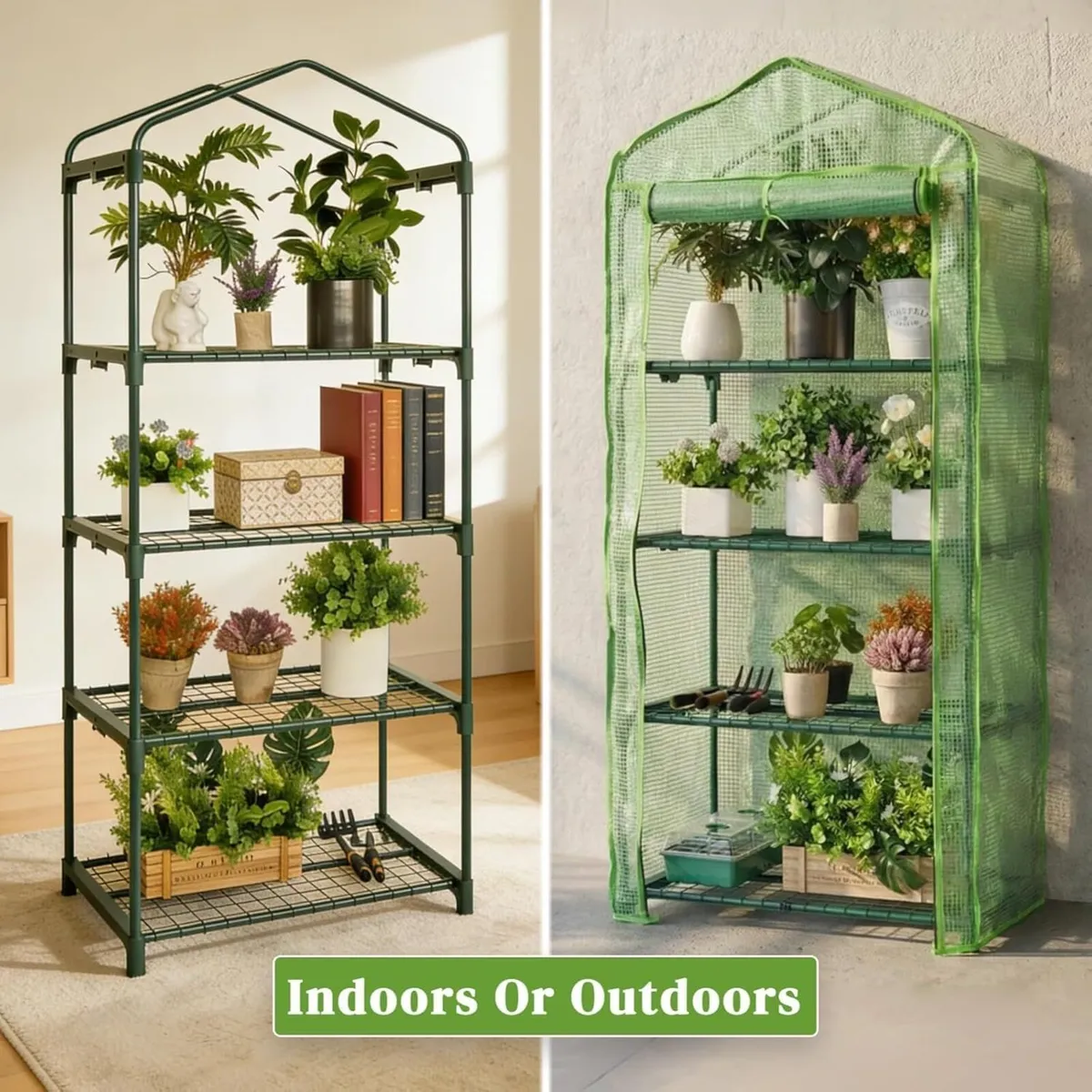 4 Tier Mini Greenhouse - Portable with Green PE - Image 4