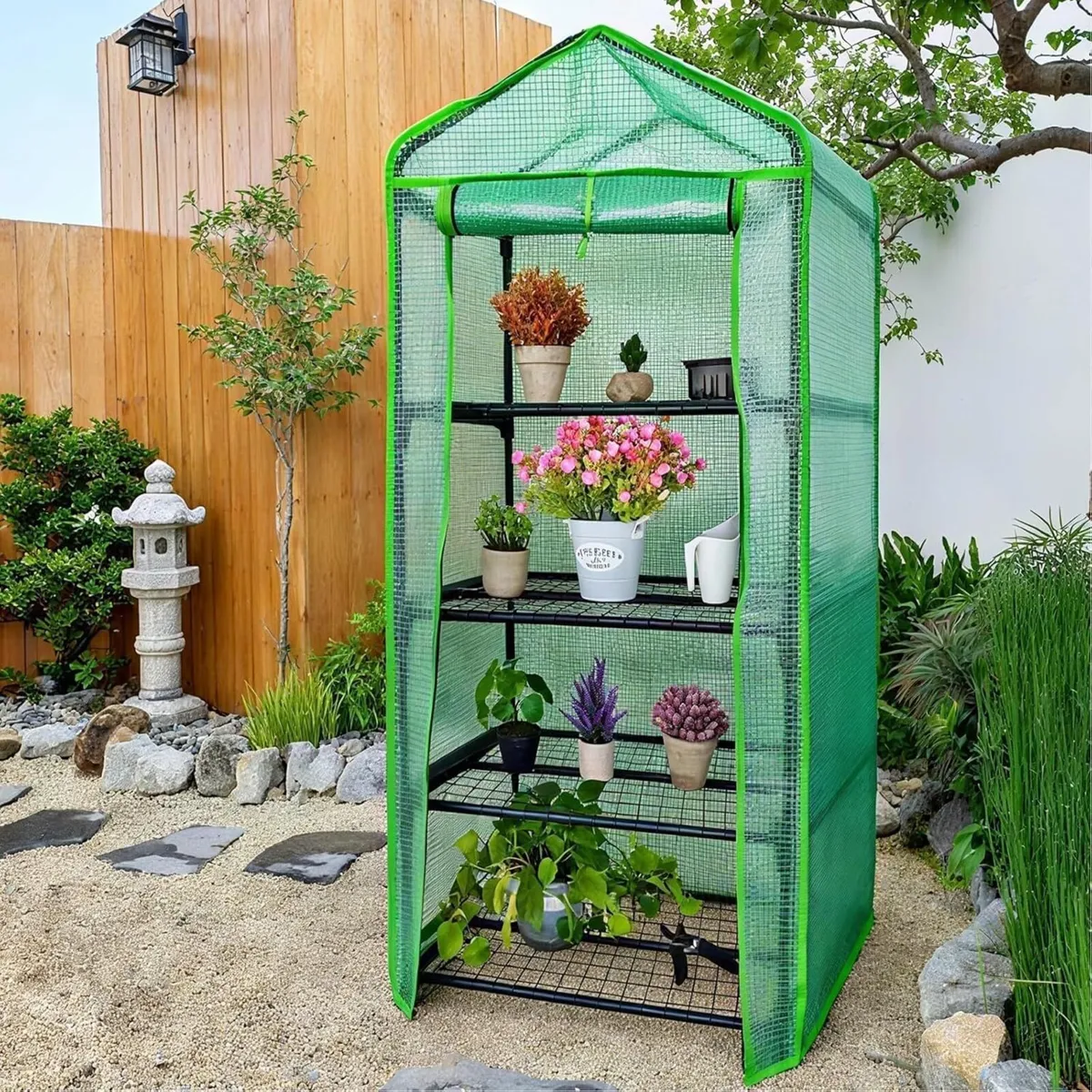 4 Tier Mini Greenhouse - Portable with Green PE - Image 2