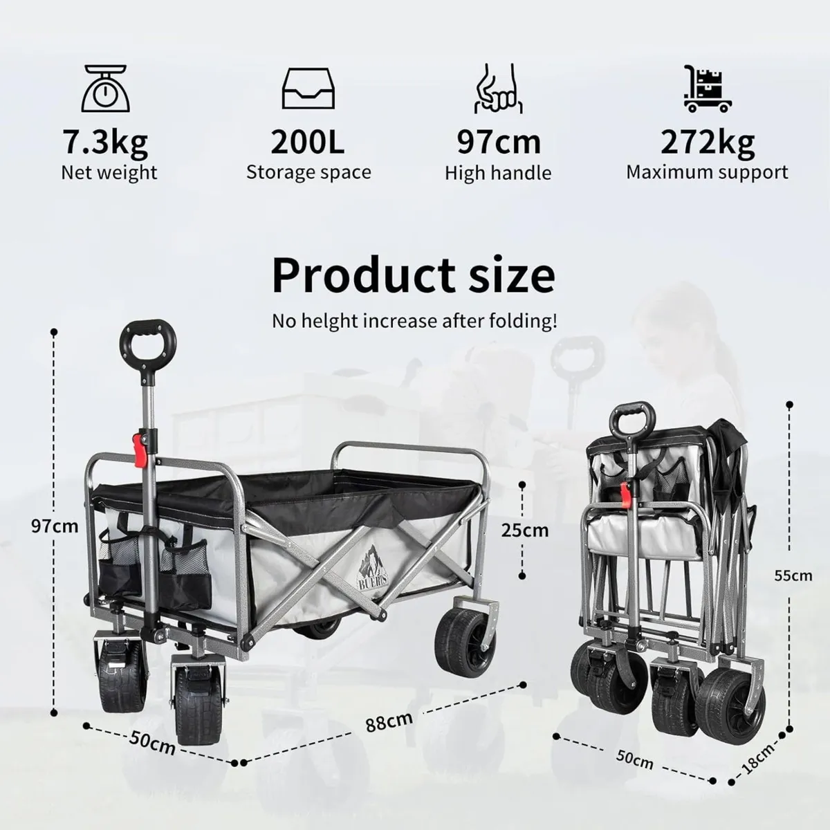 Festival Wagon Foldable Cart with Brakes 272KG - Image 2