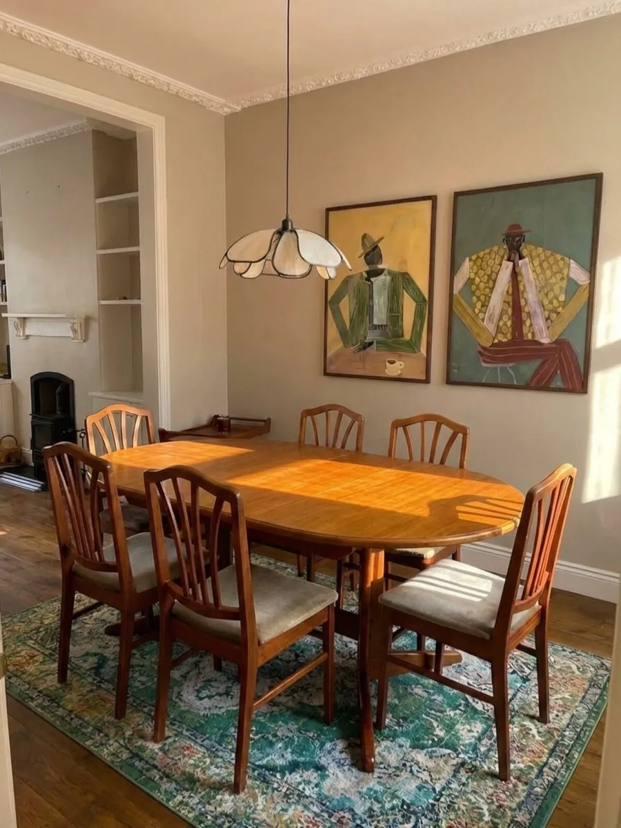 Mid Century Teak Extendable Table + 6 Chairs - Image 1