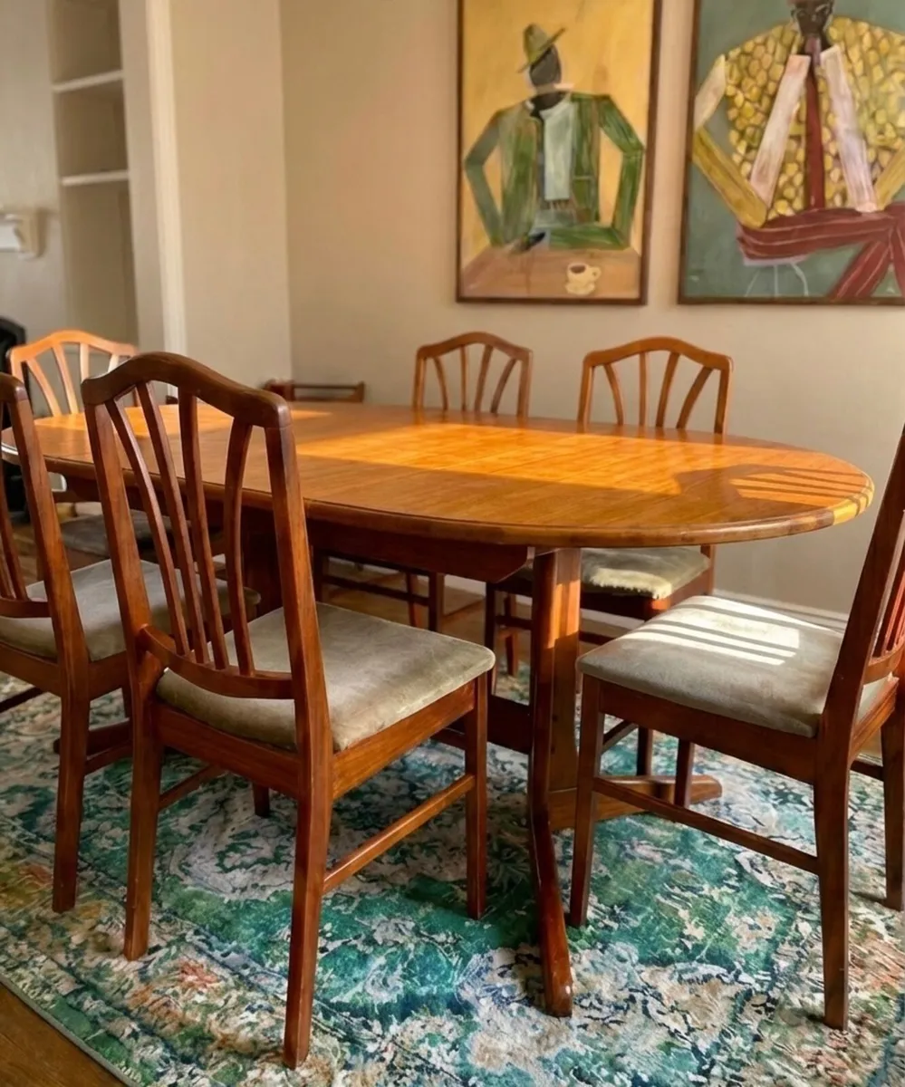 Mid Century Teak Extendable Table + 6 Chairs - Image 2