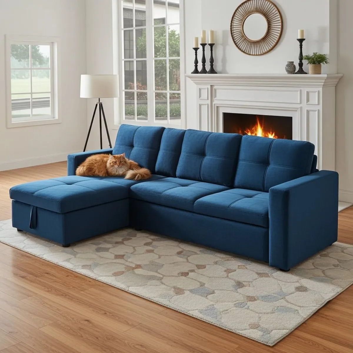 Blue Corner Sofa Bed Storage,215cm - Image 2