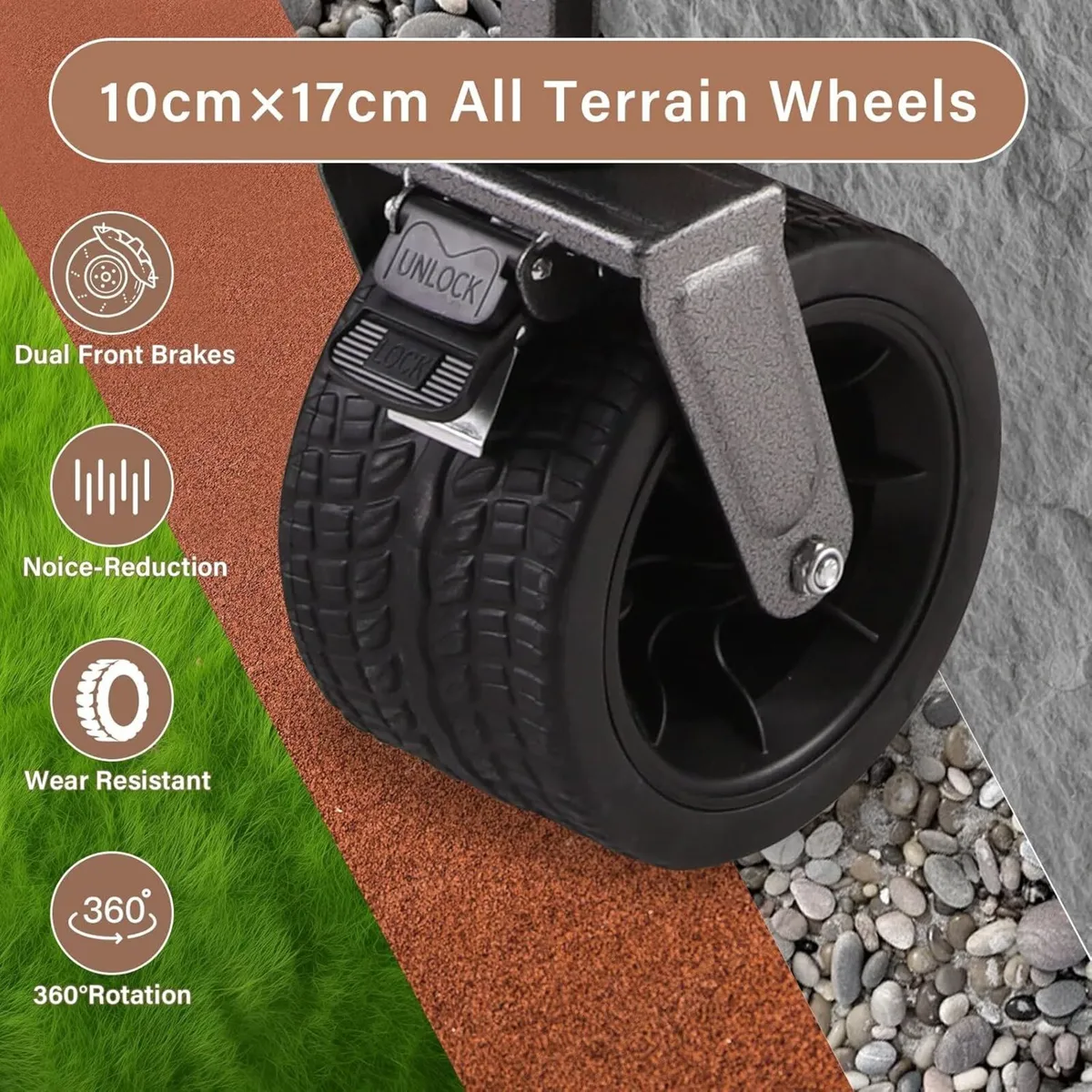 225L Festival Trolley with Brakes Push Pull Beach - Image 3