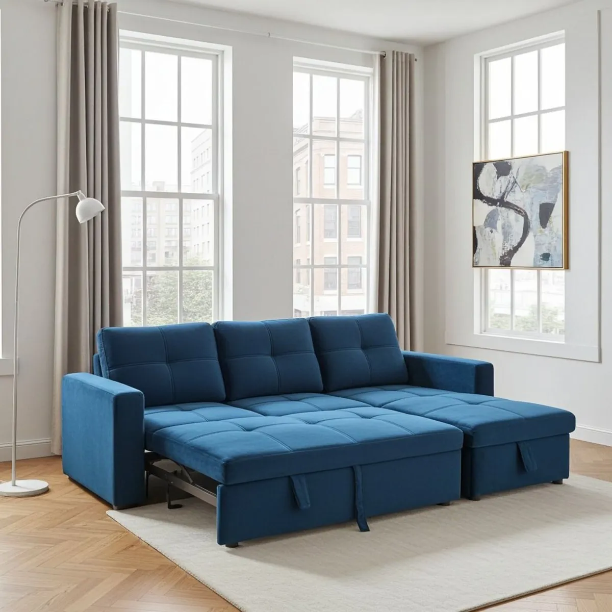 Blue Corner Sofa Bed Storage,215cm - Image 2