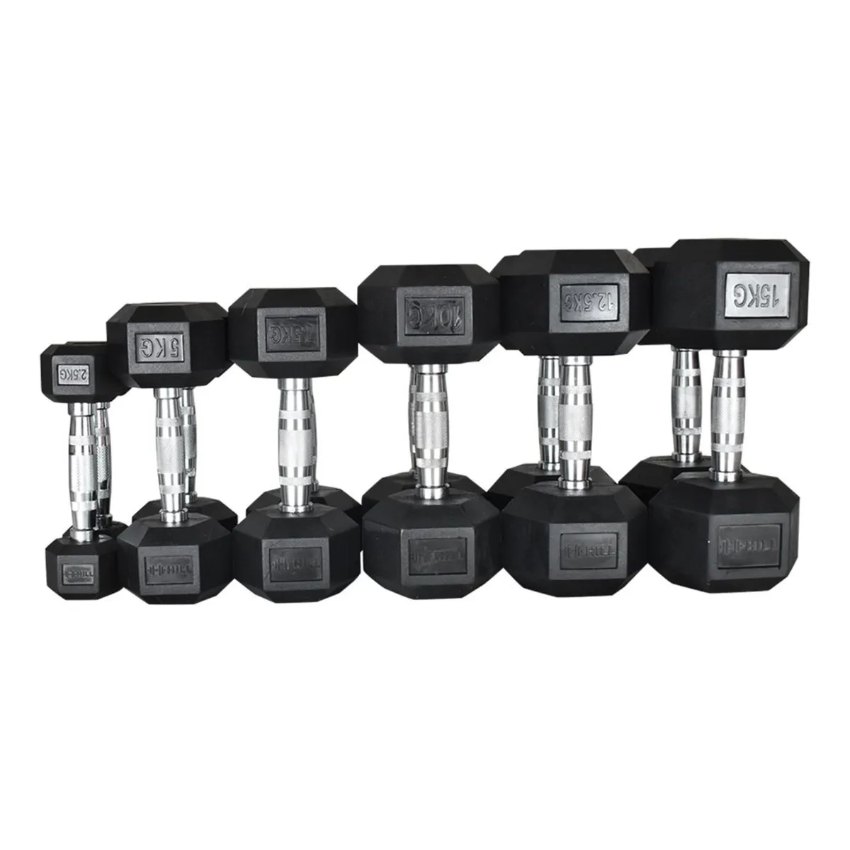 Hill Icon Rubber Hex Dumbbell Set 2.5kg - 15kg Gym - Image 3