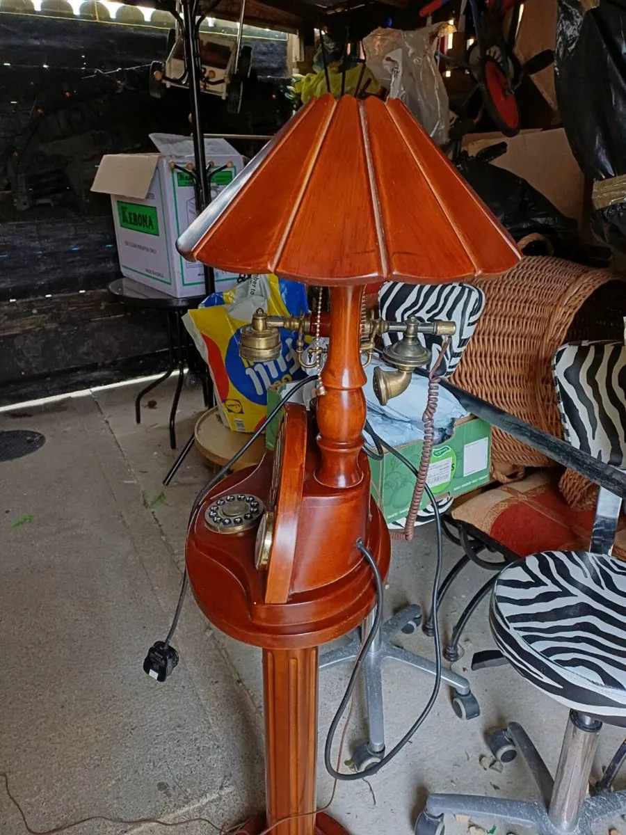Large Wooden Pedestal Telephone/ Lamp - Image 3