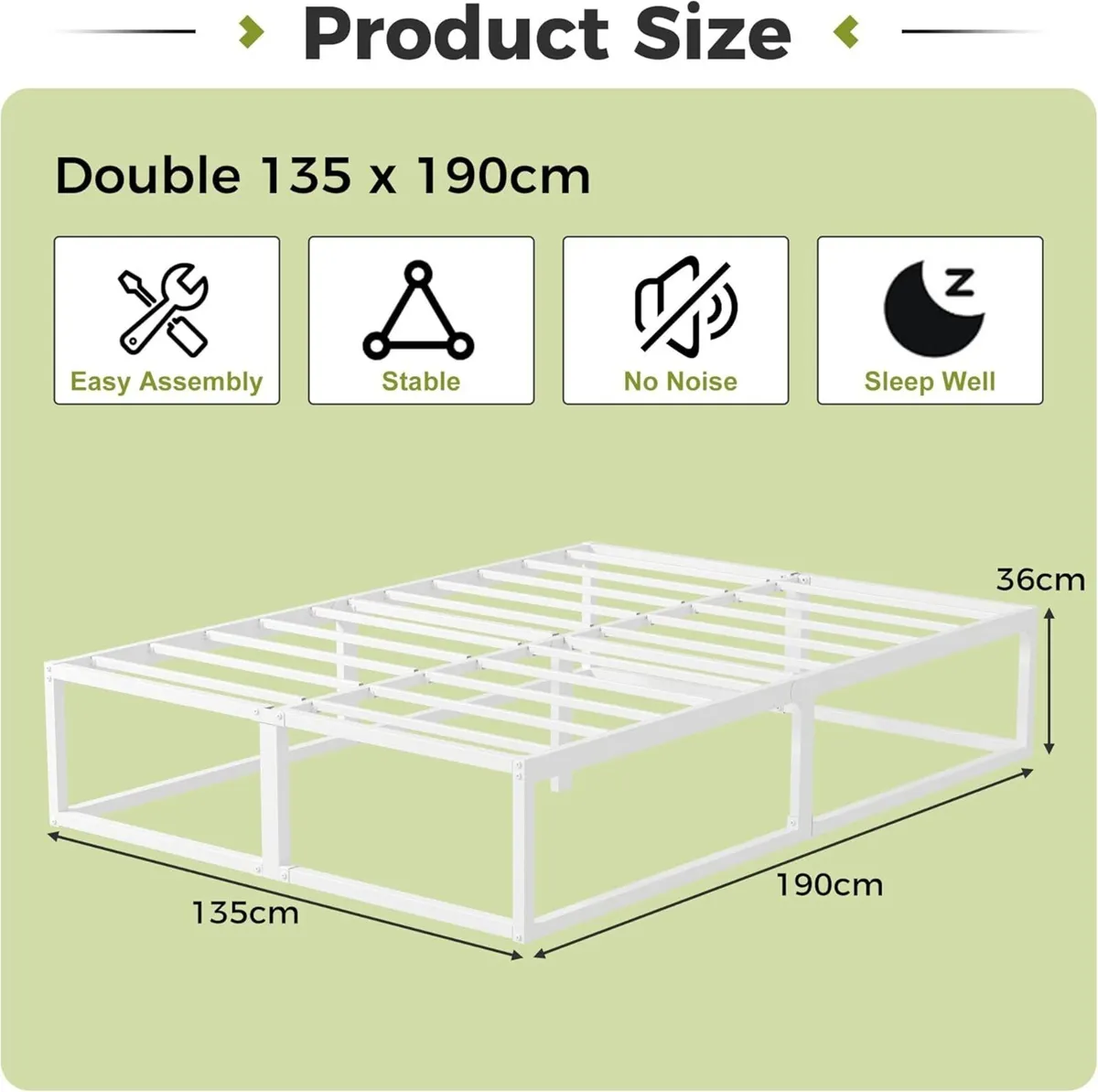 Double Bed Frame 36cm High with Steel Slats - Image 2