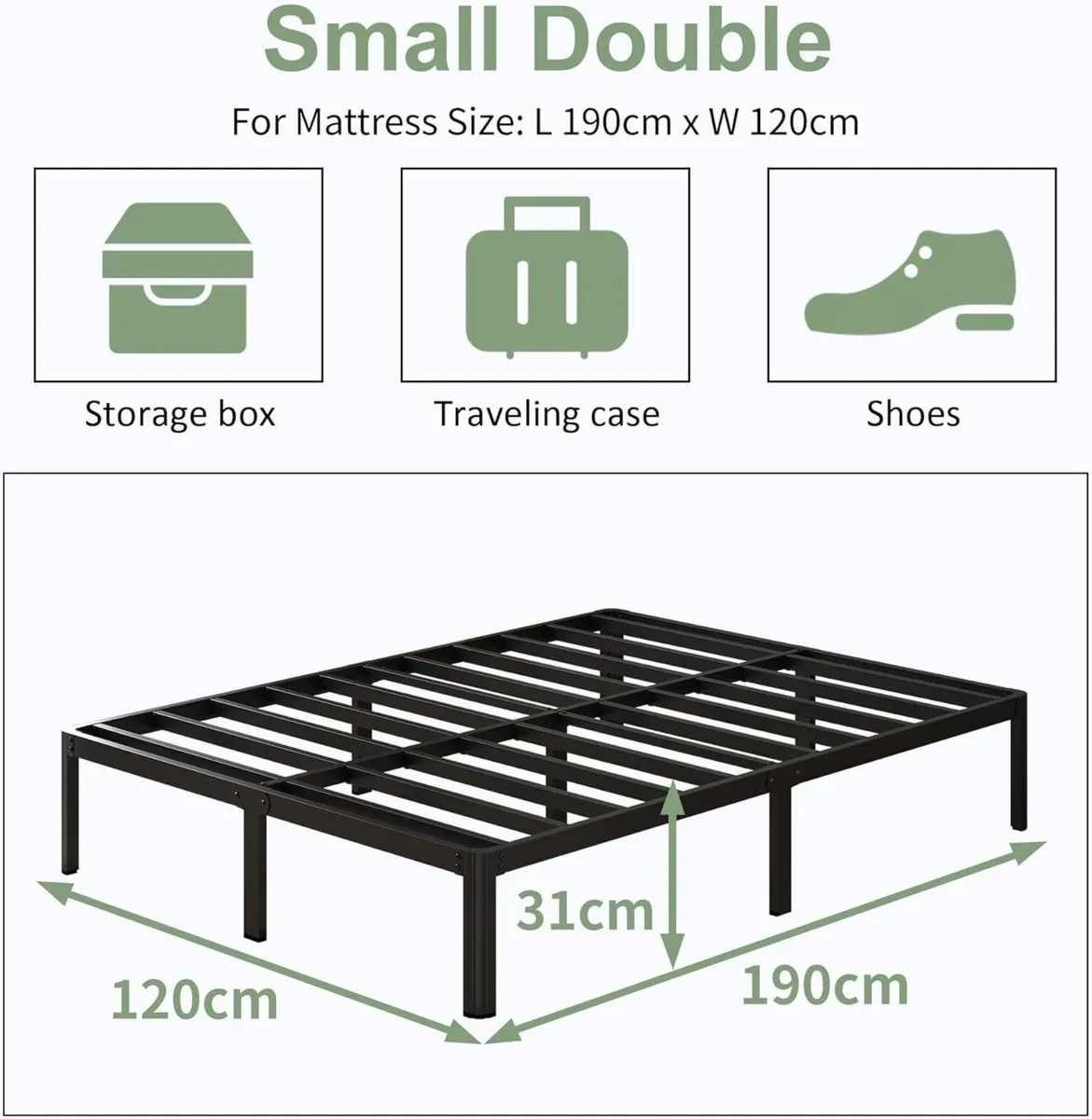 Small Double Bed Frame 30.5 cm High with Rounded - Image 2