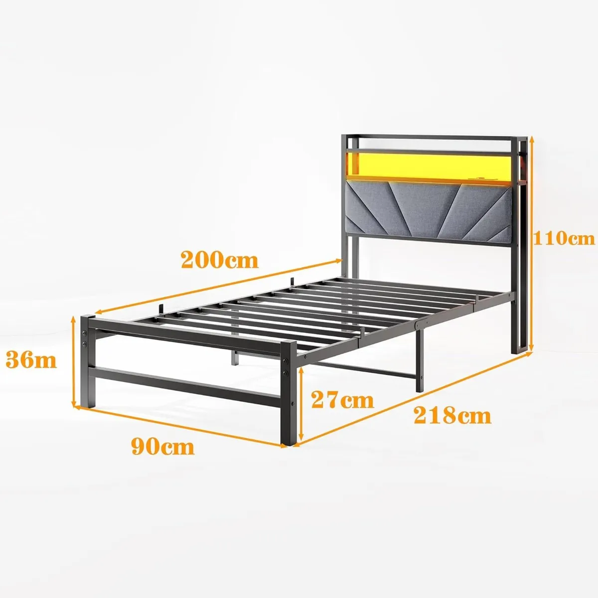 Upholstered Bed 90 x 200 cm Metal Single Frame - Image 2