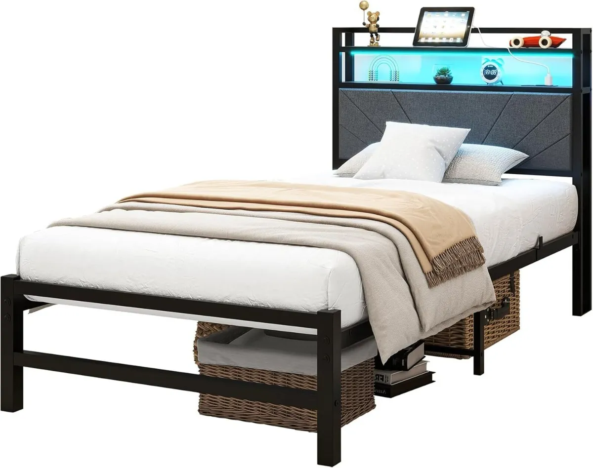 Upholstered Bed 90 x 200 cm Metal Single Frame - Image 3