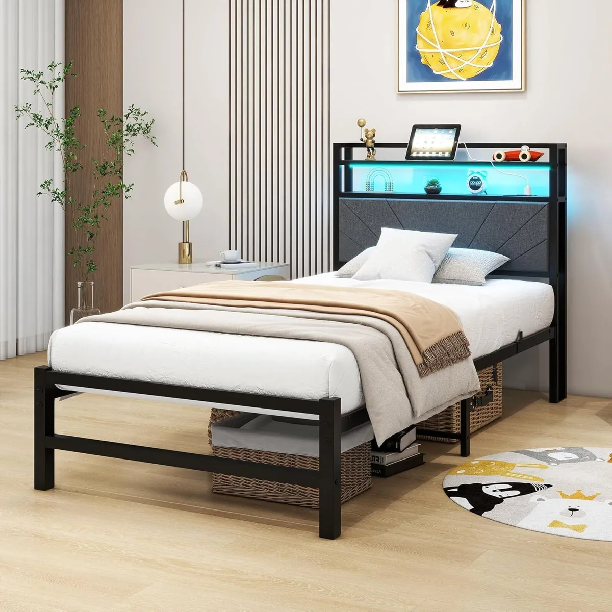 Upholstered Bed 90 x 200 cm Metal Single Frame - Image 4