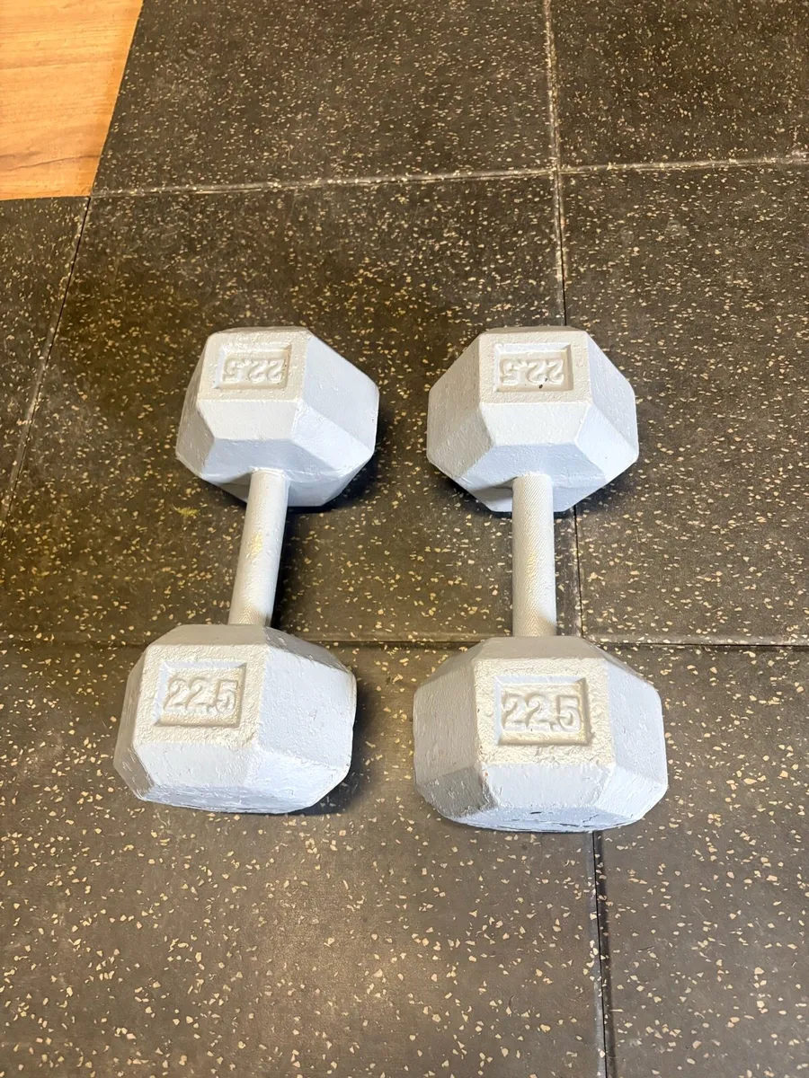 22.5KG X 2 METAL HEX DUMBBELLS, CHEAP!!