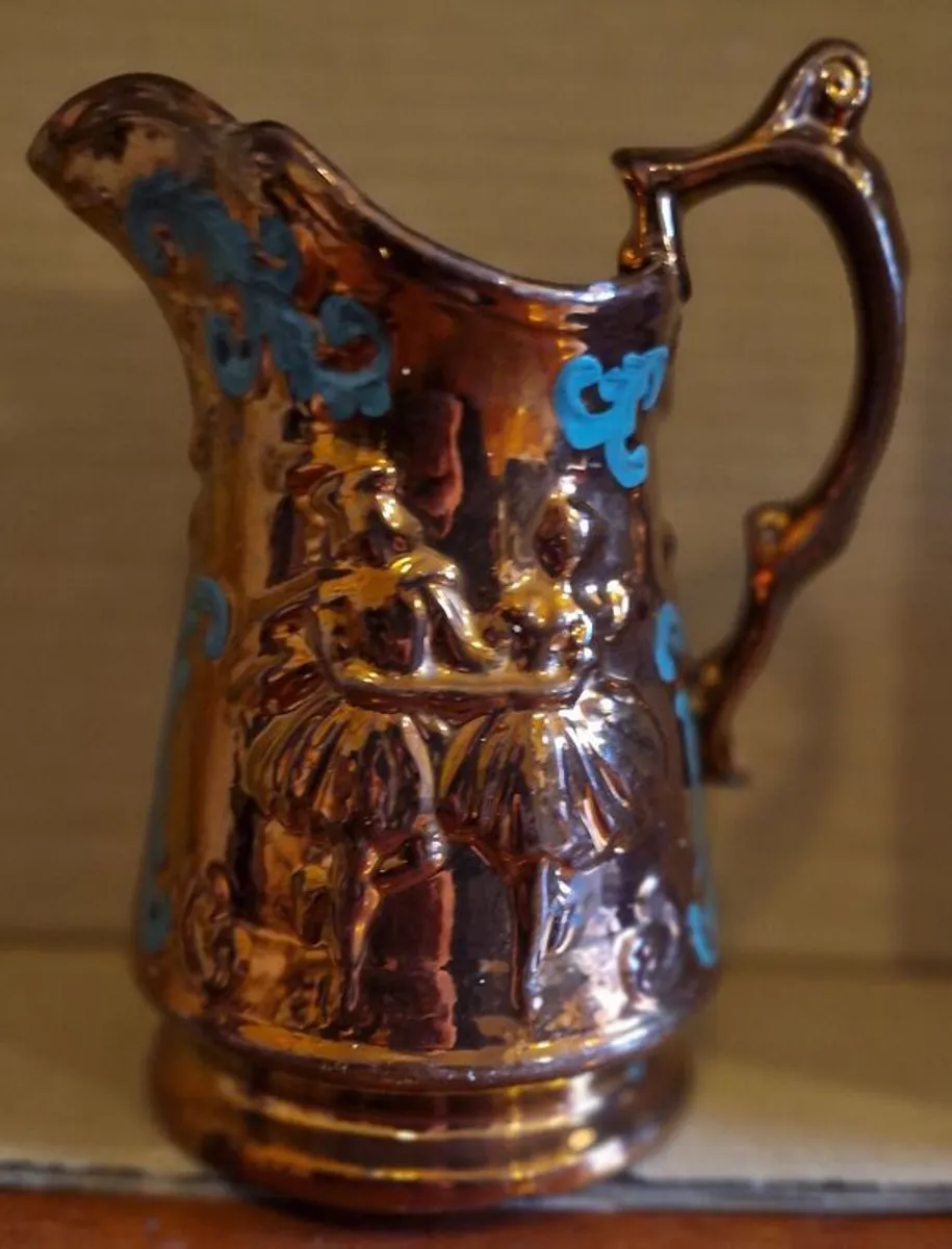 Pair of Genuine Antique Staffordshire Copper Lustre Jugs (c.1850) - Image 3