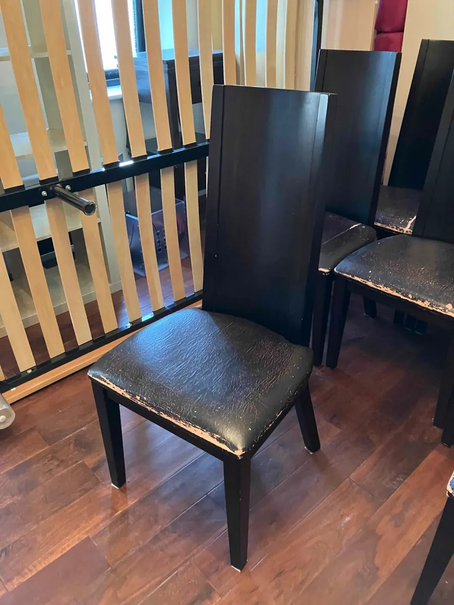 8x  Dining chairs dark walnut, leather seats - Image 2