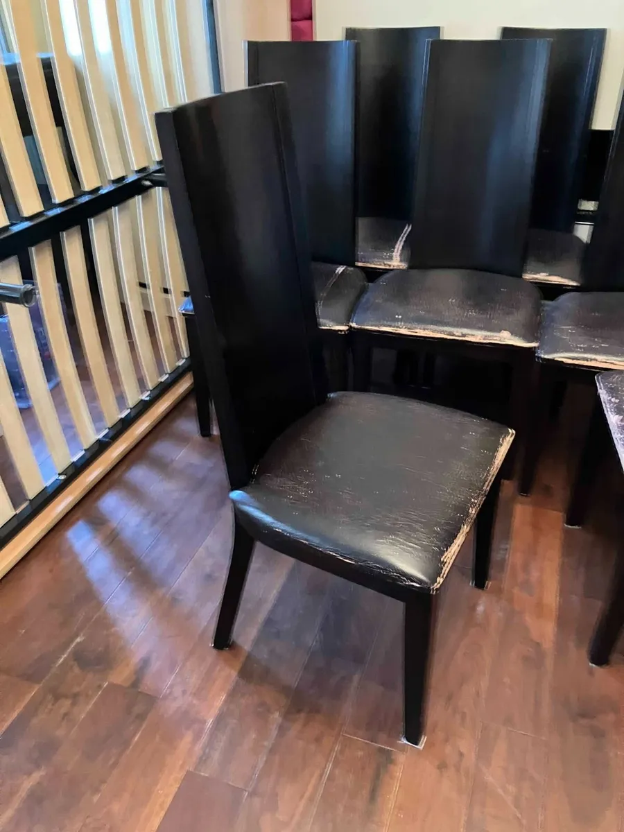 8x  Dining chairs dark walnut, leather seats - Image 3