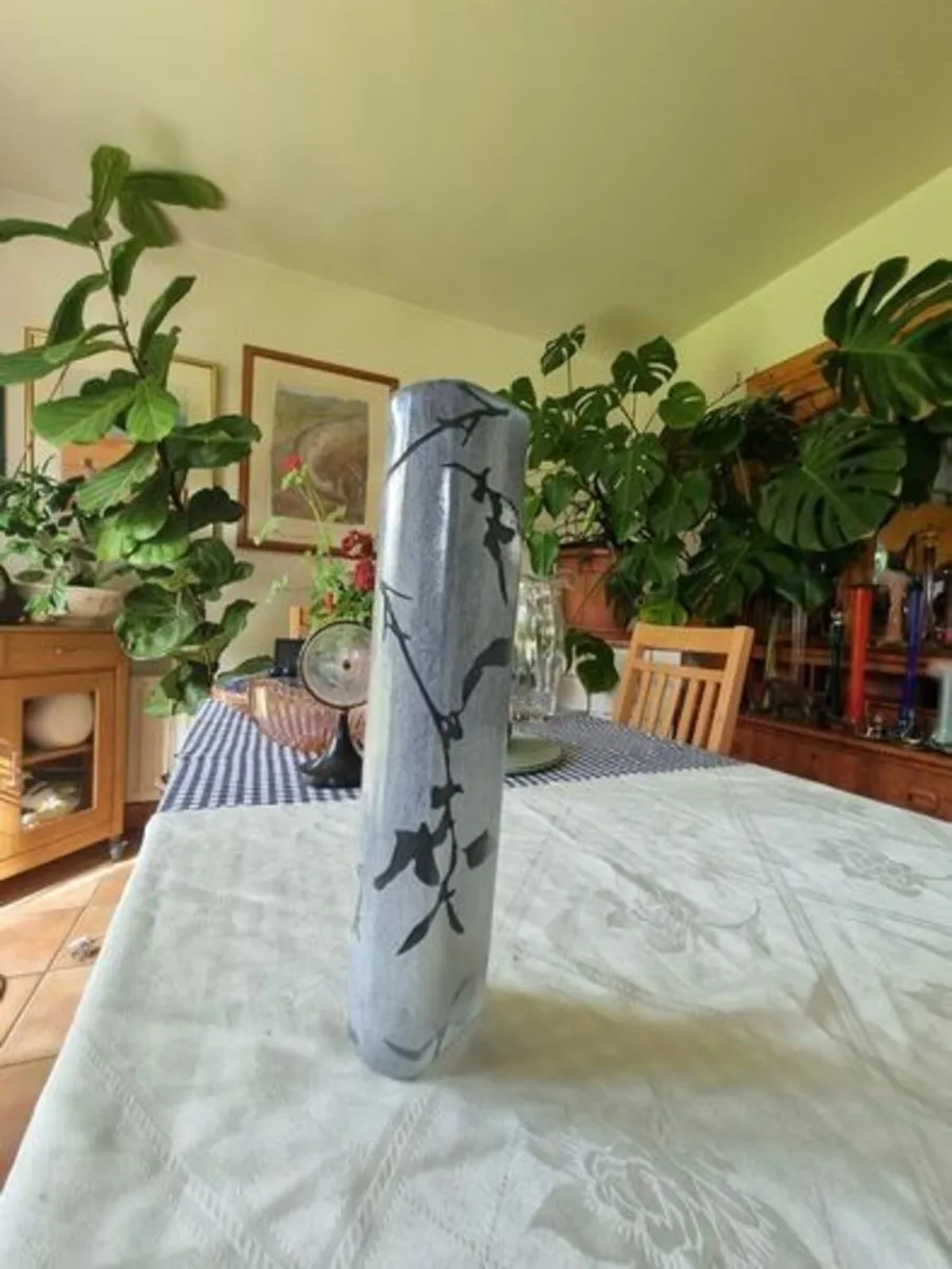 Large Cylindrical Engraved Glass Vase - Image 2