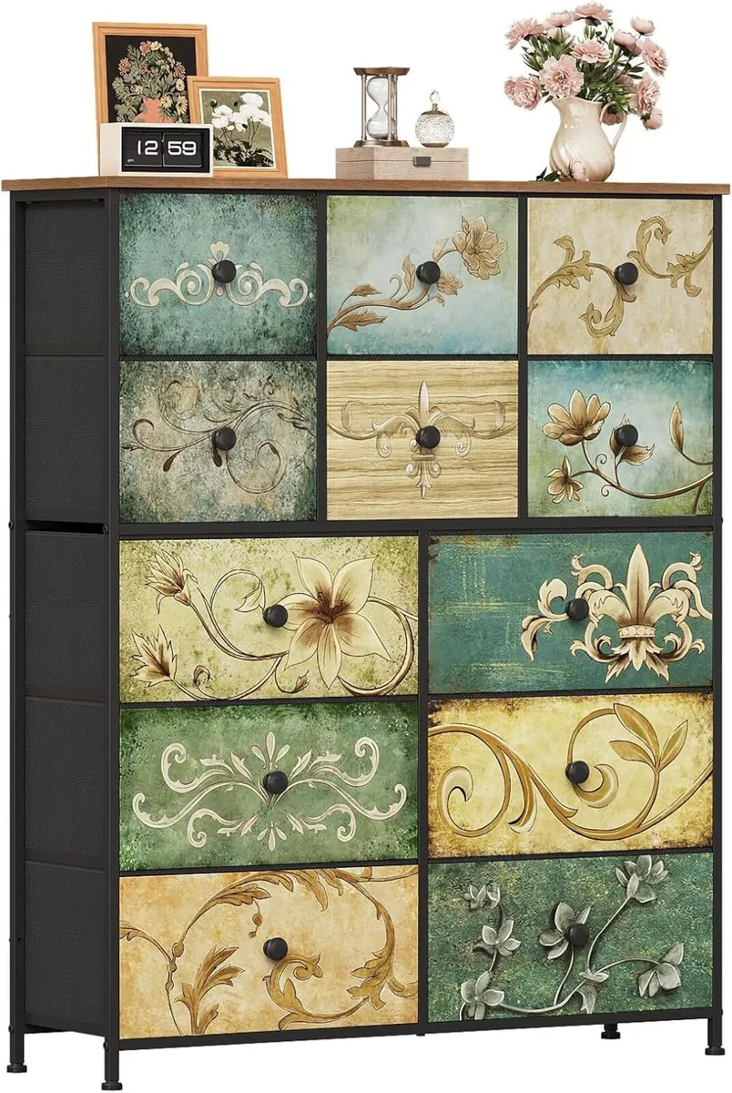 Fabric Chest of Drawers Vintage 12 Drawer Tall - Image 1