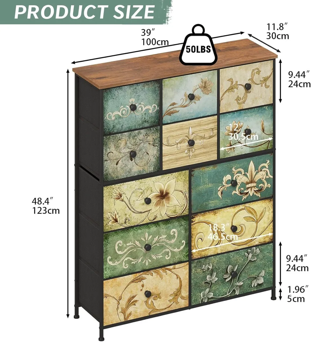 Fabric Chest of Drawers Vintage 12 Drawer Tall - Image 3