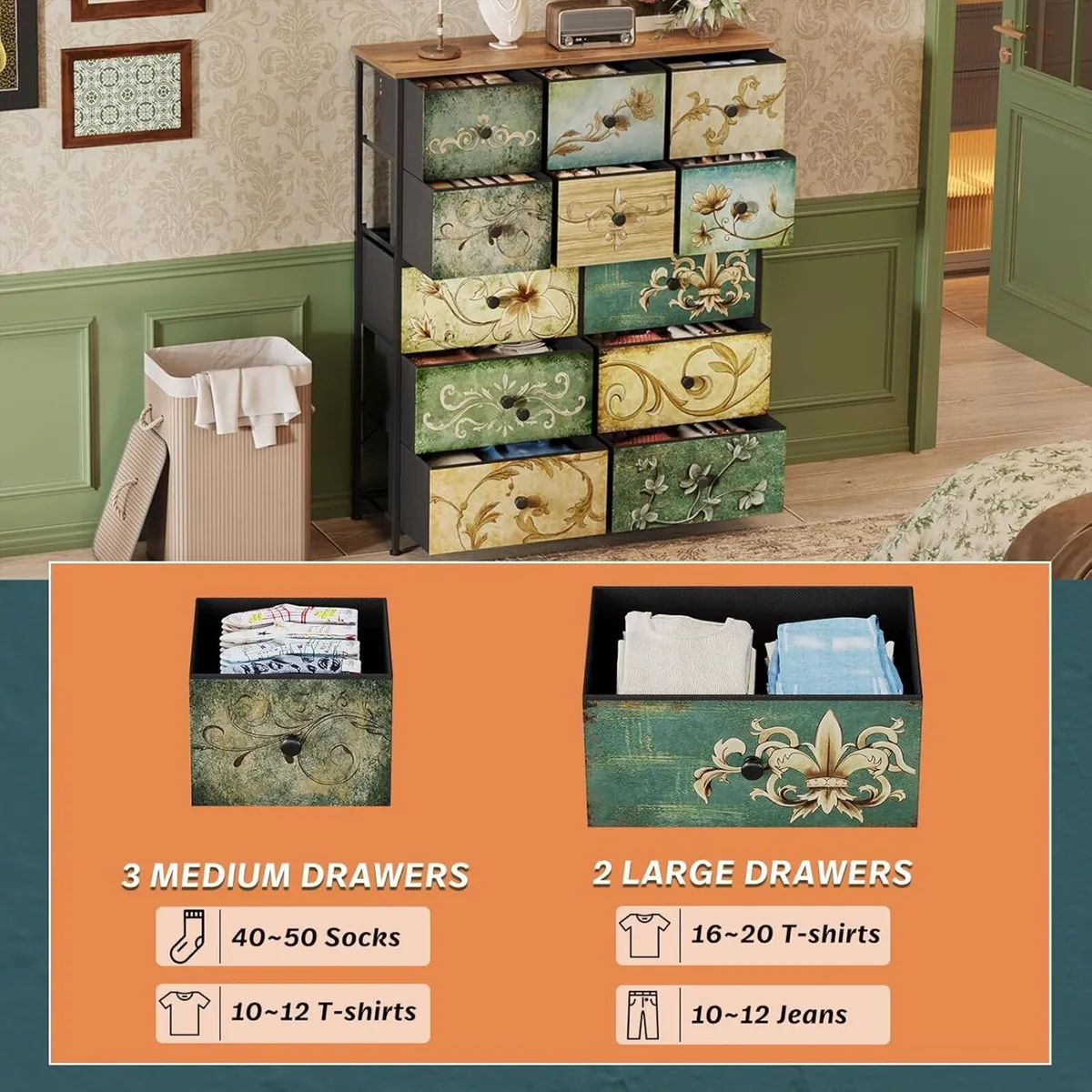 Fabric Chest of Drawers Vintage 12 Drawer Tall - Image 4