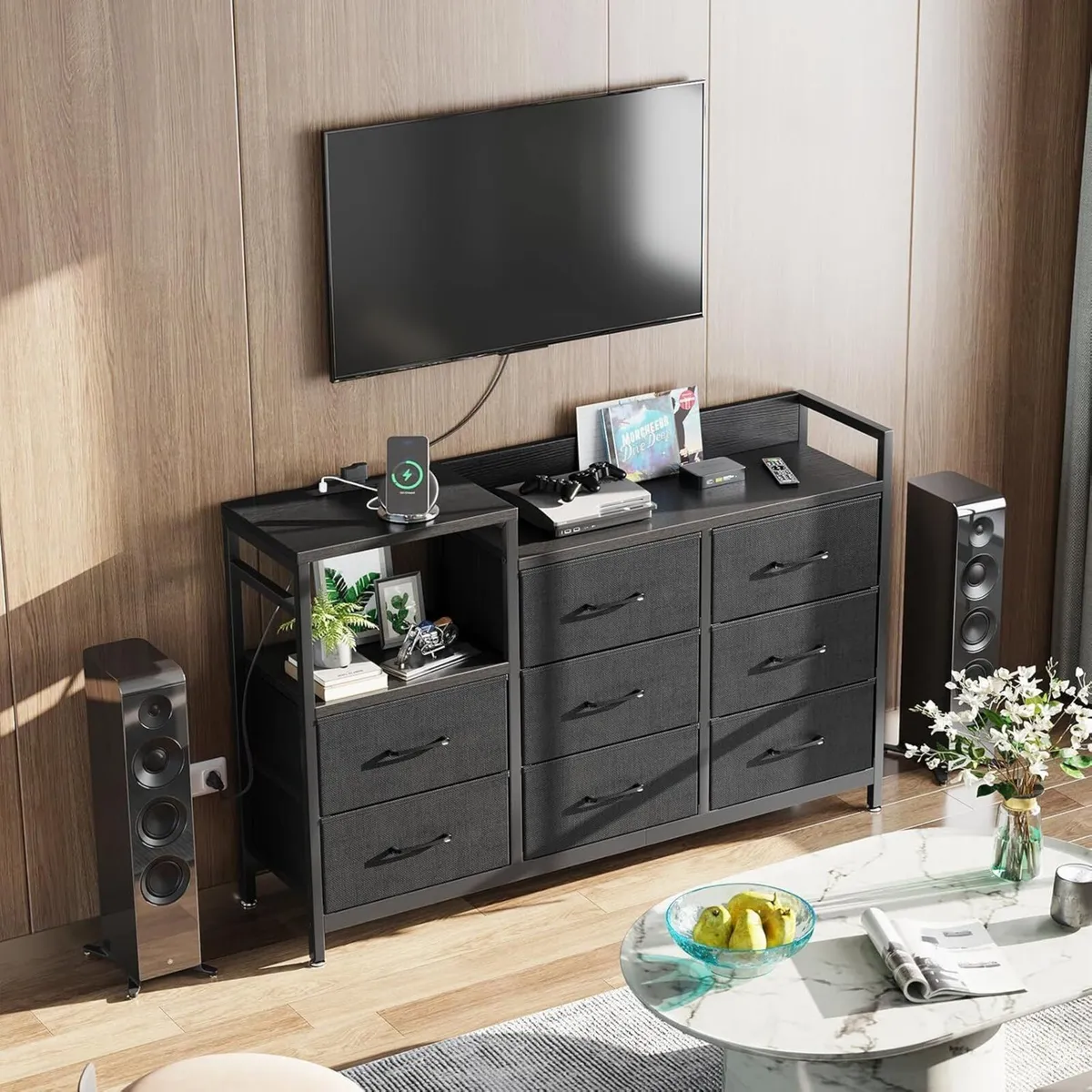 Black Chest of Drawers Bedroom Contains 2 USB AC - Image 2