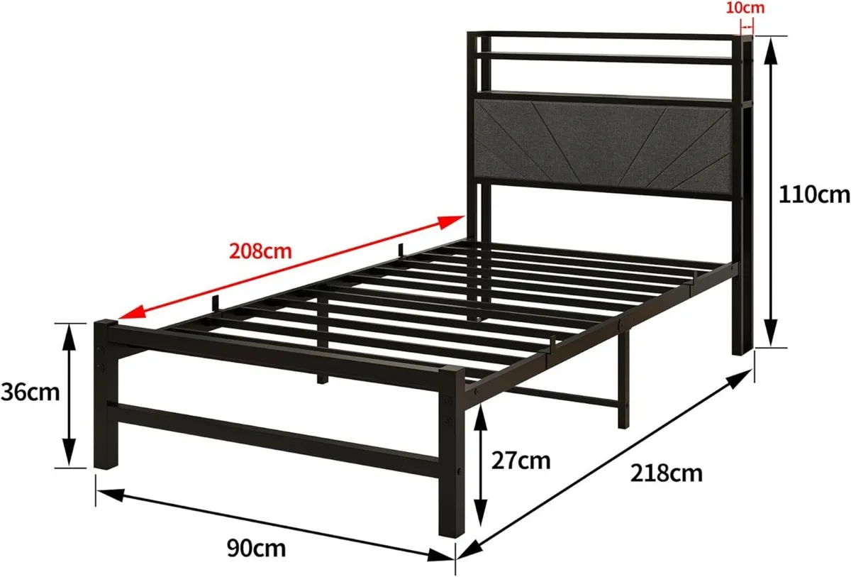 Upholstered Single Bed 90 x 200 cm With Slatted - Image 2