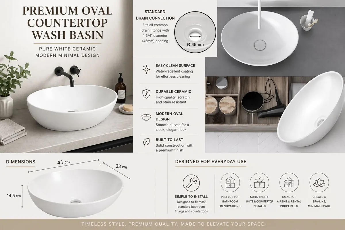 Premium Oval Washbasin Countertop Bathroom Basin – - Image 2