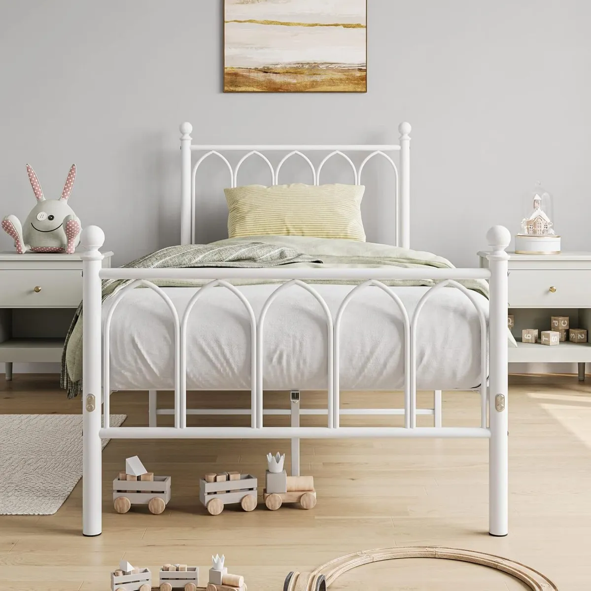 Single Metal Bed Frame 90 x x190 cm with Headboard - Image 1