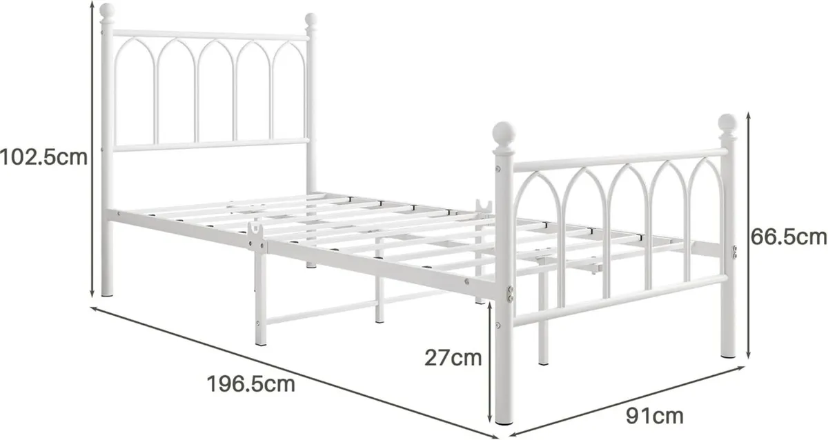 Single Metal Bed Frame 90 x x190 cm with Headboard - Image 2