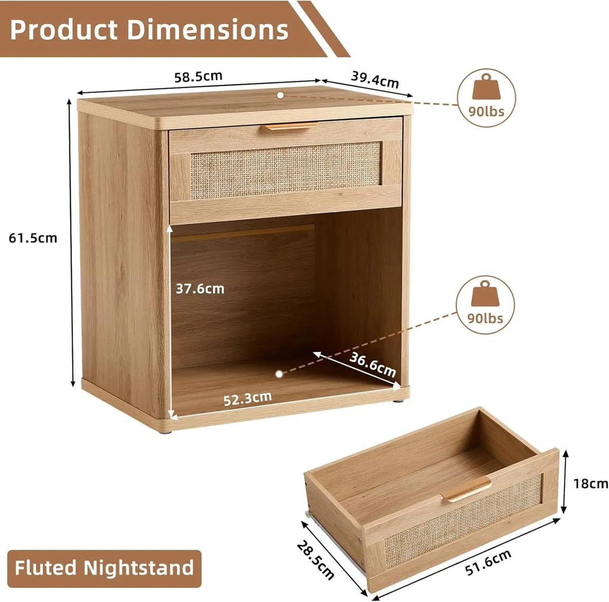 23 Wide Rattan Nightstand Boho Night Stand with - Image 2