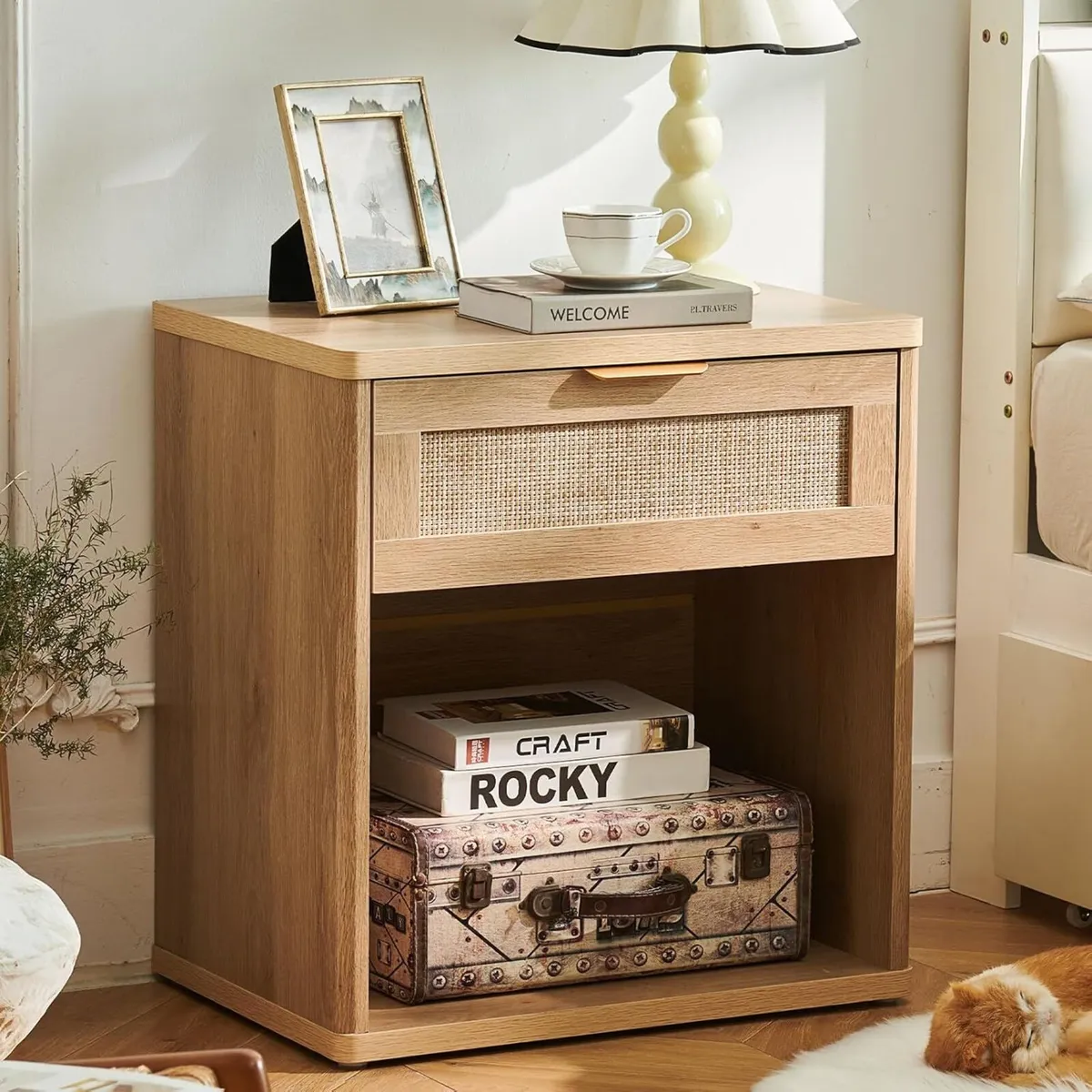 23 Wide Rattan Nightstand Boho Night Stand with - Image 1