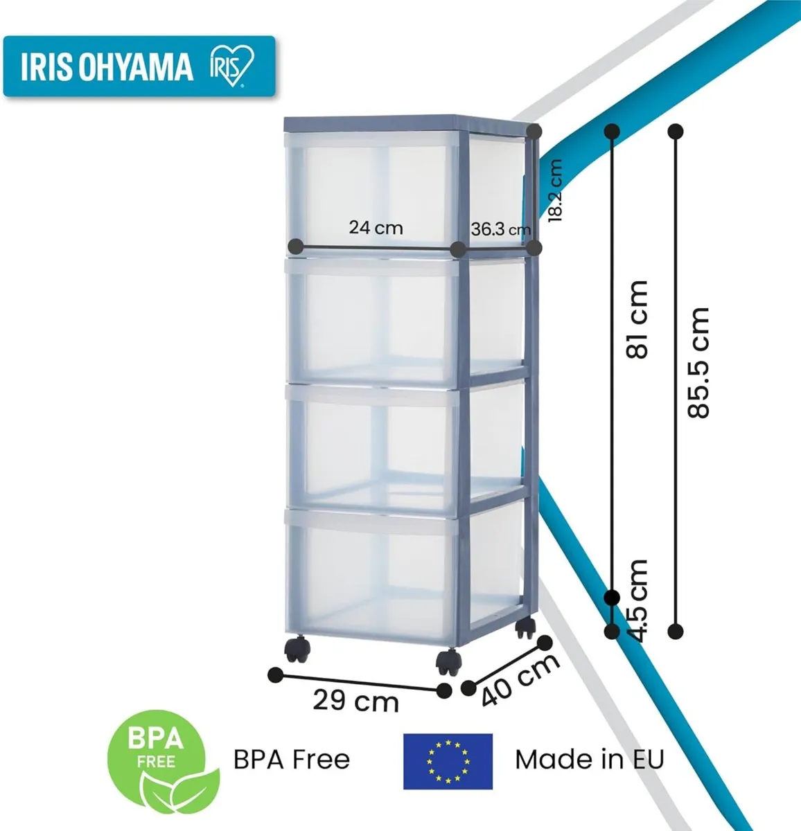 Plastic Drawers Storage Unit A4 Format 4 Wheels - Image 3